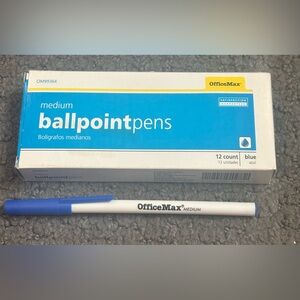 Office Max OM99364 Medium Ballpoint Pens Blue 9 Count